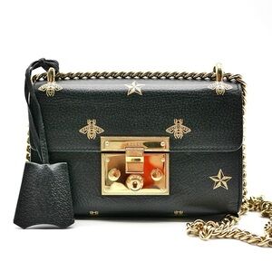 🍓GUCCI Grained Calfskin Bee Star Padlock Shoulder